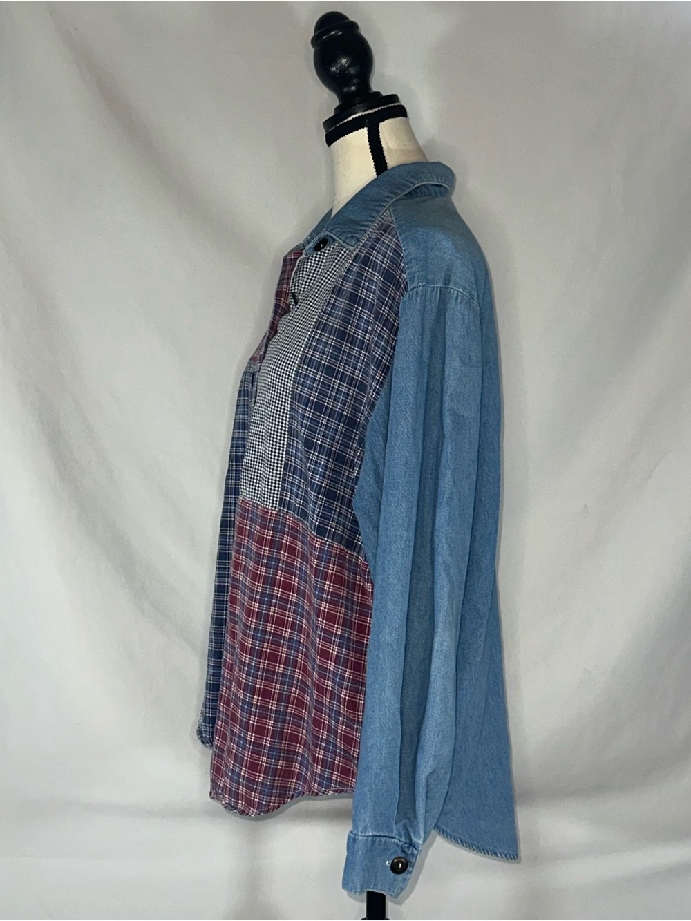 Vintage 100% Cotton Patchwork Button Up | Lightweight 4th of July Chambray M - Picture 2 of 12